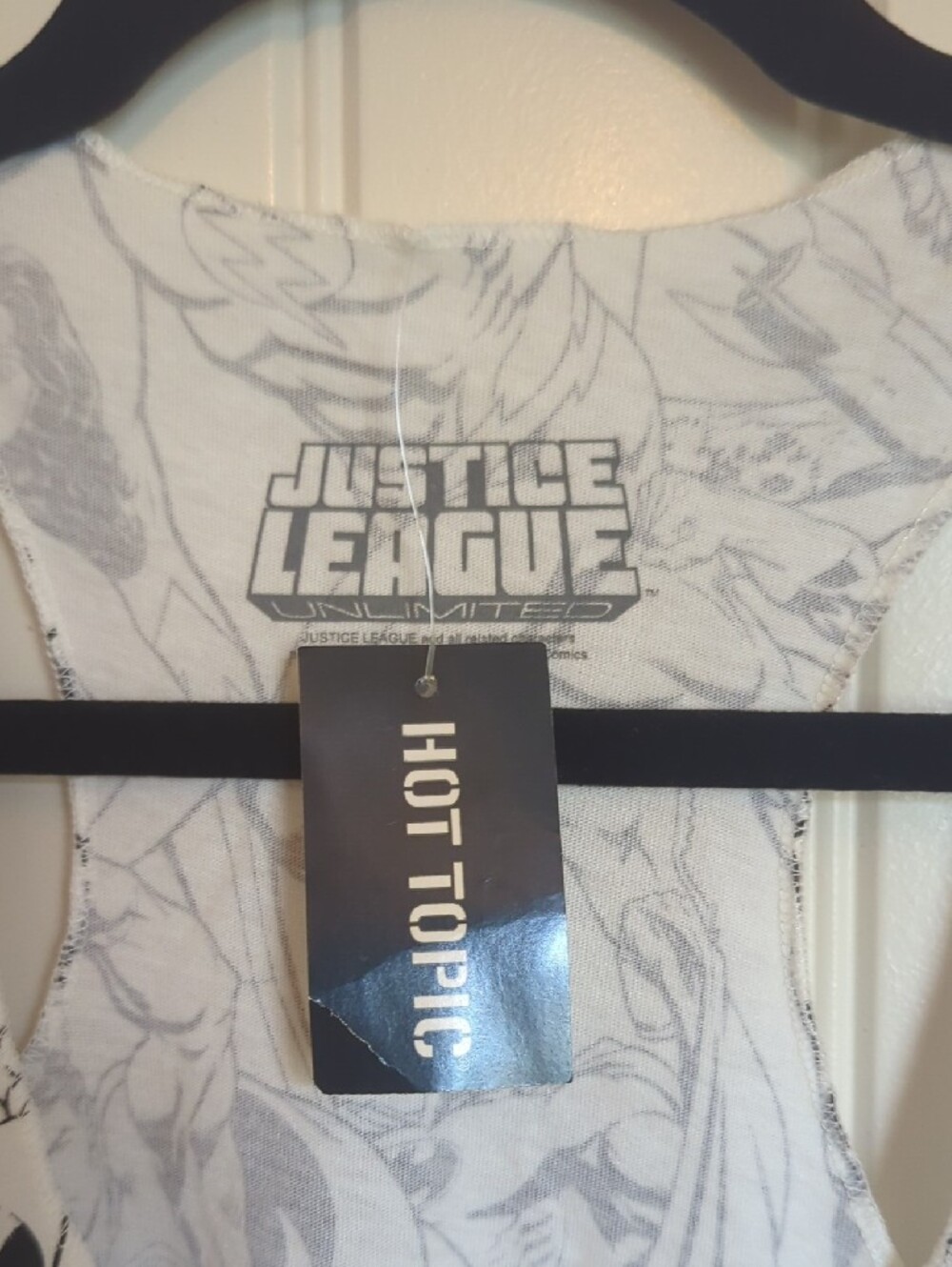 Hot Topic Justice League Comic Tank Top in White, Black, Blue, Red, Yellow - Picture 2 of 6